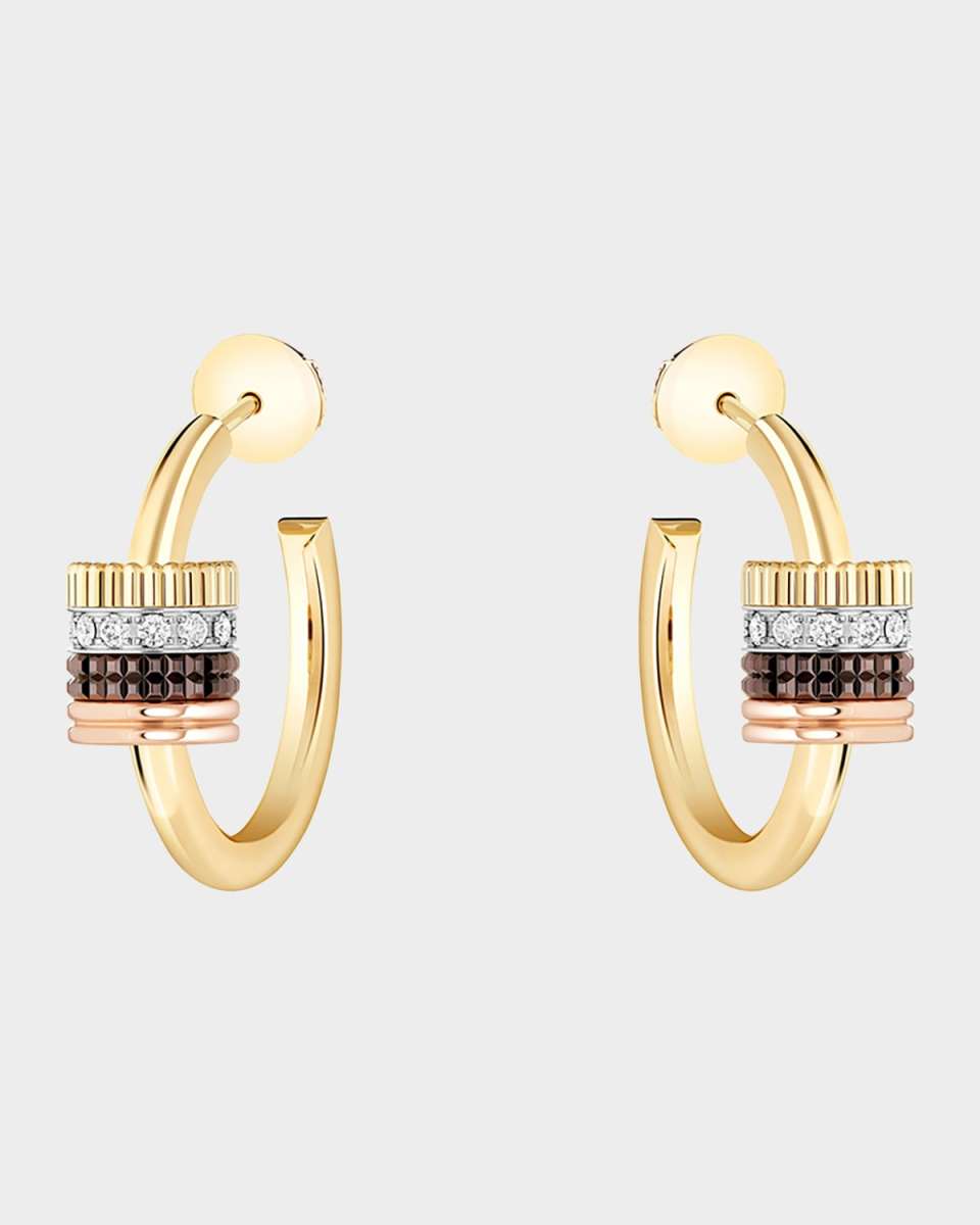 Quatre Classique 18K Tricolor Gold Earrings with Brown PVD and White Diamonds